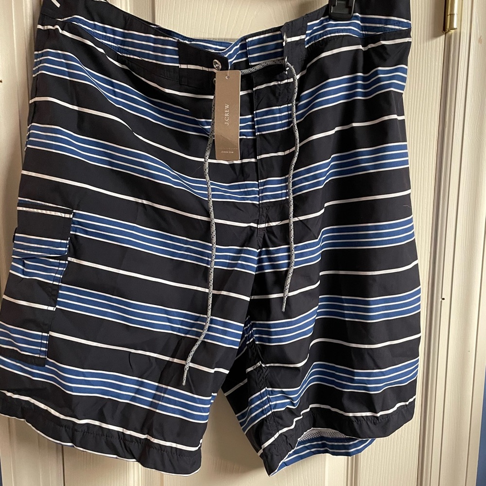 J.CREW Mens 9" Board Short Blue Stripe Swim Trunk H9312